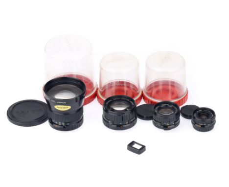 A Selection of Pentax-110 Camera Lenses, to include a Pentax-110 f/2.8 70mm lens, optics G-VG, some light haze present, in ma