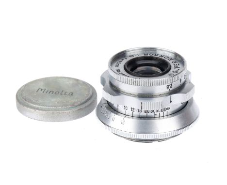 A Chiyoko "Minolta" Super Rokkor f/2.8 45mm Lens, chrome, serial no. 2076, body, G-VG, elements, G-VG, some light fungus to t