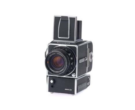 A Hasselblad 500 EL/M Medium Format SLR Camera, chrome, serial no. RH1323910, c.1982, body G, functions not checked, together