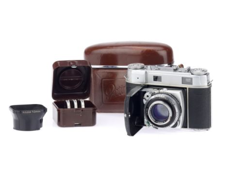 A Kodak Retina IIIc 35mm Rangefinder Camera, chrome, body G-VG, shutter working, RF patch visible but not good, with a Retina