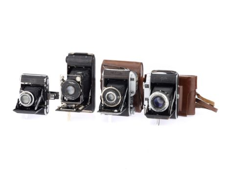 A Selection of Folding Cameras, to include an Ensign 220 Autorange, body G, shutter working, rangefinder patch bright &amp; c