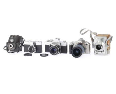 A Mixed Selection of Cameras, to include a Praktica L2, shutter working, viewfinder clear &amp; bright, with a Carl Zeiss Tes