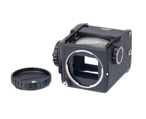 A Mamiya m645J Medium Format SLR Camera, black, body G, shutter working when batteries are inserted, light seals decayed, foc