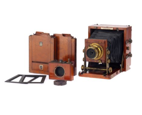 A Lancaster Instantograph Quarter Plate Field Camera 1894 patent, mahogany body, serial no.137, double extension, reversing b