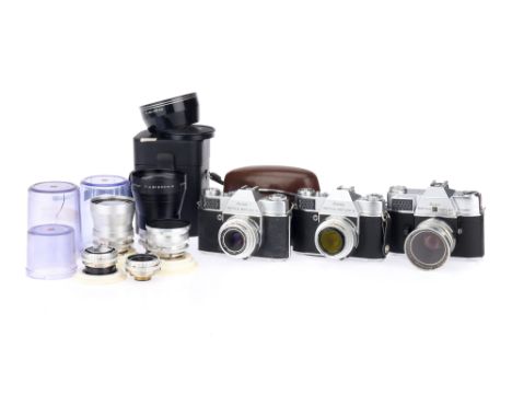 A Selection of Kodak Retina Reflex Cameras &amp; Lenses, to include a Reflex S, body G-VG, shutter working, together with a R