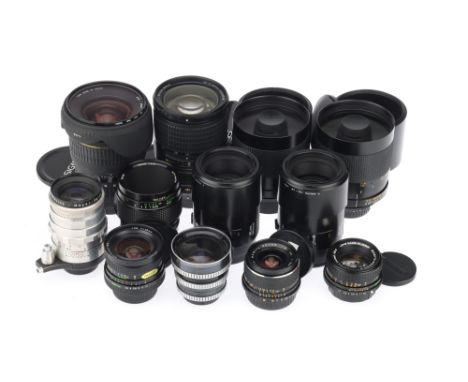 A Mixed Tray of SLR Camera Lenses comprising a Nikon AF-S Nikkor DX f/3.5-5.6 18-300mm G ED lens, a Meyer-Optik GÃ¶rlitz Trio