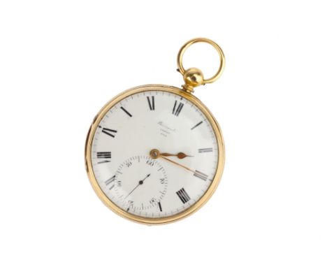 An 18ct Gold Pocket Watch by Barraud, 18ct yellow gold case with engine turned decoration, hallmarked London 1922, open faced