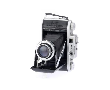An Ensign Selfix 820 Special Medium Format Folding Camera, chrome, body G, RF patch clear &amp; bright, with Ross London Xpre