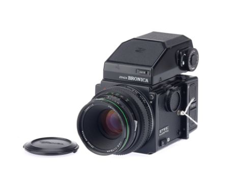 A Zenza Broncia ETRS Medium Format SLR Camera, black, body G-VG, shutter working when batteries are inserted, slow speeds see