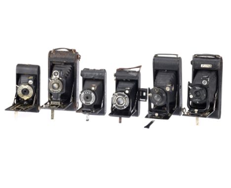 A Selection of Six Folding Roll Film Cameras comprising a Contessa-Nettel Cocarette camera with an f/11 fixed focus lens, a H