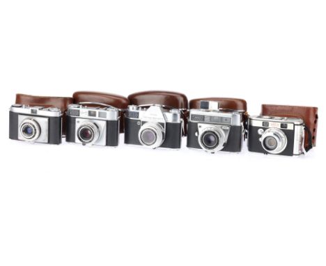 A Selection of Five 35mm Kodak Cameras, to include a Kodak Retinette IIb, body G-VG, shutter not working, optics G, some haze