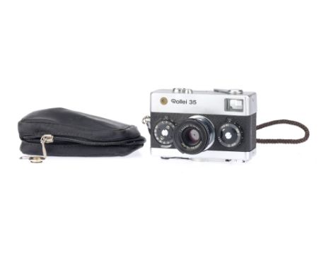 A Rollei 35 Compact 35mm Film Camera chrome, 1971-74, made by Rollei Singapore, serial no.3388960, with a Rollei Tessar f/3.5