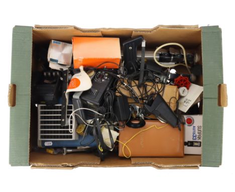 A Mixed Selection of Photographic Accessories, from a range of makers, to include a projector, a tripod, a range of flashgun,