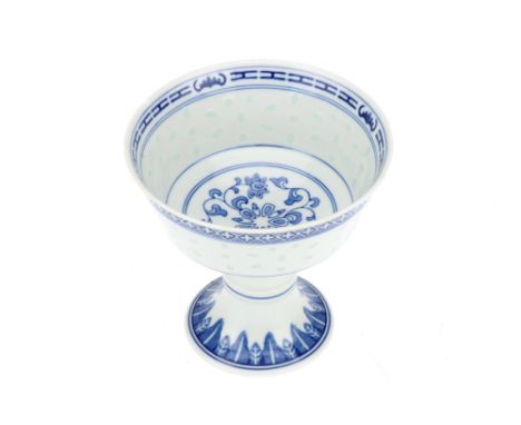 An Early 20th Century Chinese Porcelain Stem Cup, seal marks to the base, 10 cm H, small chip to rim as shown in pictures,