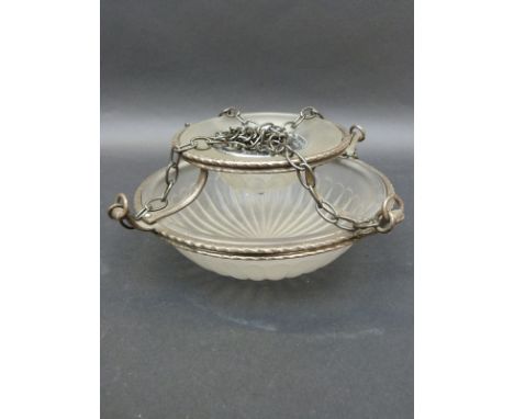 A silver plated and glass chandelier/light fitting, 25cm in diameter