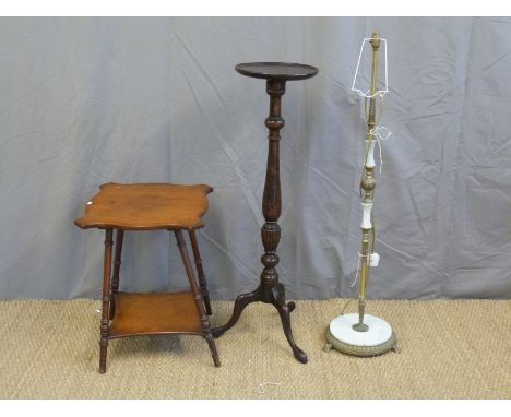A 19thC mahogany jardiniere, stand, a standard lamp and an occasional table 