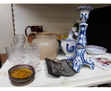 A quantity of ceramics & glass to include Spode two handled bowl, Doulton Lambeth, glass fruit etc