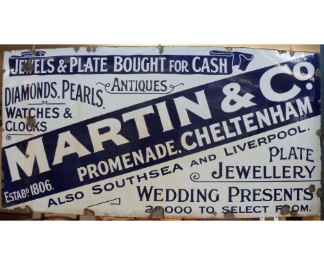 A Martin & Co. Cheltenham vintage enamel advertising sign (76 x 152cm)