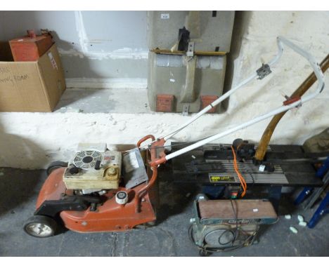A Mountfield 18inch rotary petrol mower and two grass boxes 