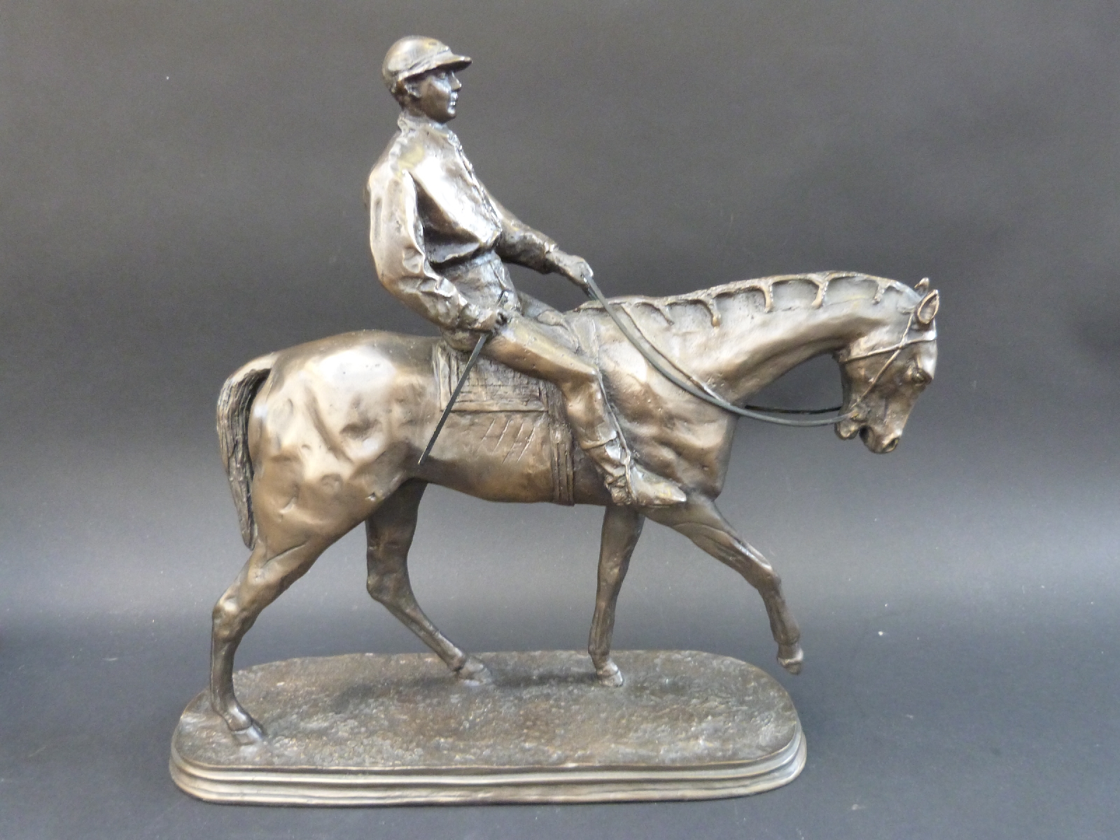 Oliver Tupton bronzed figure of a horse and jockey (37cm tall) together