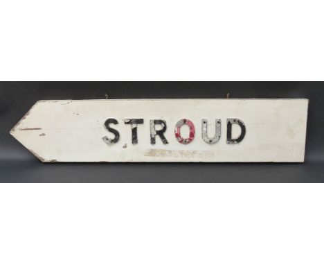 A vintage 'Stroud', Gloucestershire road sign with wooden board and aluminium letters (length overall 78cm) 