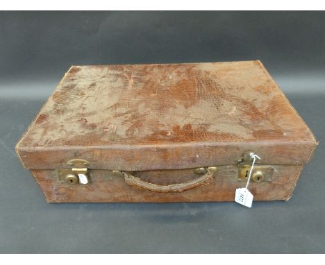 A vintage crocodile effect leather suitcase, width 50cm