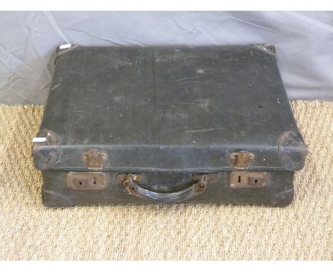 A vintage leather bound suitcase, width 51cm