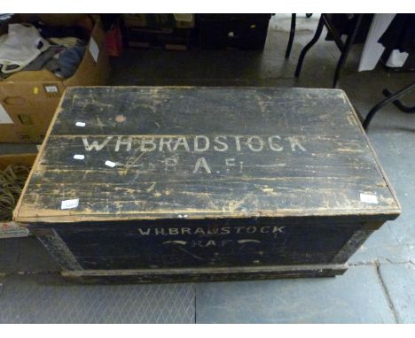 A WWI trunk named to top W.H. Bradstock RAF (W89 x D48 x H42cm)