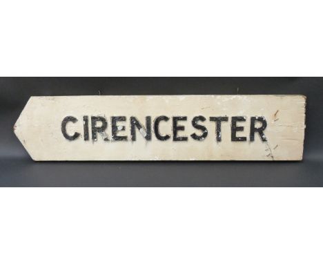 A vintage 'Cirencester', Gloucestershire road sign with wooden board and aluminium letters (length overall 77cm) 