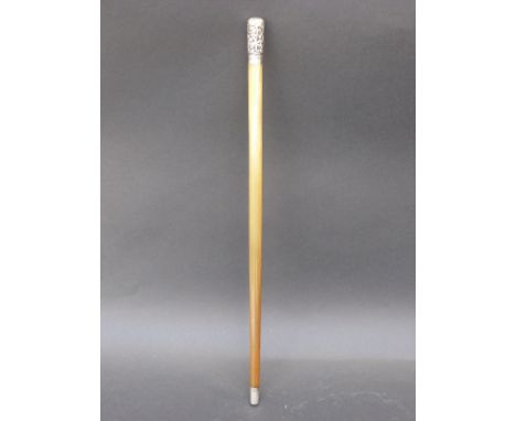 A Chinese white metal mounted horn swagger stick with embossed court scene decoration, 46cm long