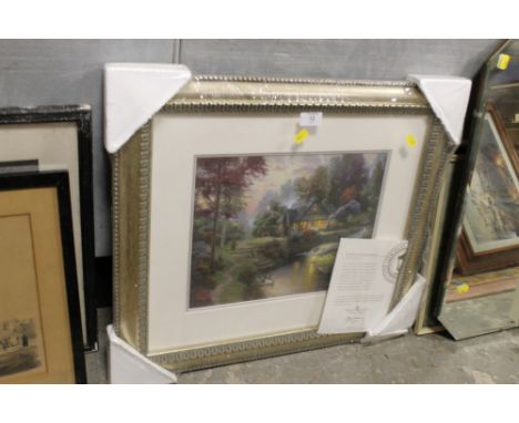 A FRAMED THOMAS KINKADE PRINT & CERT
