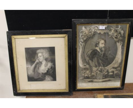 A FRAMED MEZZOTINT BEHIND GLASS - PORTRAIT MRS FITZHERBERT FROM THE ORIGINAL PICTURE IN THE POSSESSION IF EARL FORTESCUE TOGE