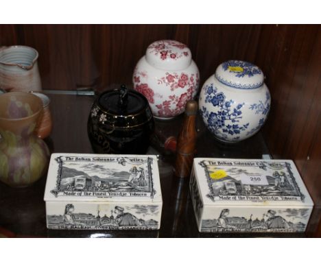 TWO BALKAN SOBRANIE CIGARETTES CERAMIC TABLE BOXES, ACCESSORIES ETC