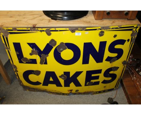 A LARGE VINTAGE ENAMEL LYONS CAKES SIGN