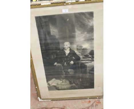 A FRAMED PROOF MEZZOTINT BEHIND GLASS - PORTRAIT OF JOHN SPARROW SITTING AFTER WILLIAM OWEN ENGRAVED S W REYNOLDS 