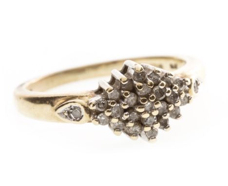DIAMOND CLUSTER RING, the rhombic bezel set with round diamonds, in nine carat gold, size L 1/2, 3g
