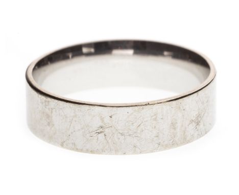 WHITE GOLD WEDDING BAND , 5.9mm wide, in nine carat white gold, size R, 4.6g