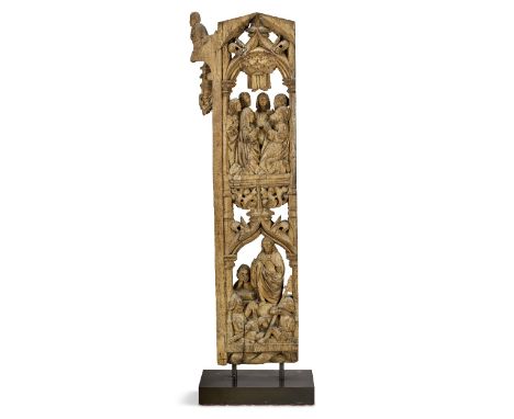 A large rare carved oak fragment depicting The Resurrection and Ascension of Christ15th or early 16th century, Probably from 