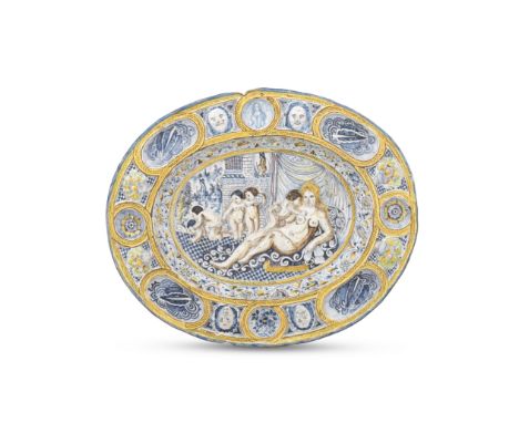 A London delftware 'La Fecondite' dish by the potter 'WP', circa 1657-59Signed on the reverse with the cipher 'WP' and indist