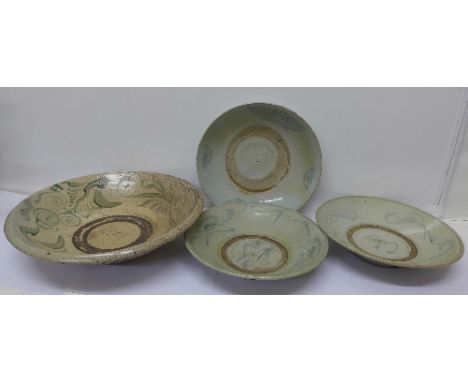 Three 19th Century Chinese pottery bowls and a large bowl