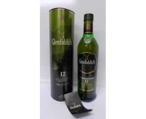 One bottle of Glenfiddich, single malt Scotch whisky, 12 Years Old, boxed