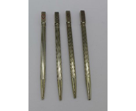 Four sterling silver and enamel bridge pencils