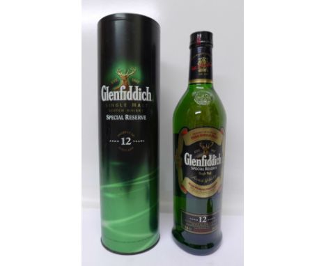 One bottle of Glenfiddich single malt Scotch whisky, 12 Years Old, Special Reserve, boxed