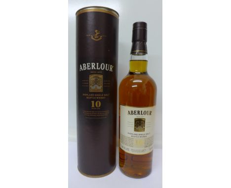 A bottle of Aberlour 10 Years Old single malt Scotch whisky, boxed