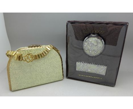 An Art Scroll lipstick and compact set with Swarovski crystals and a Stratton compact purse