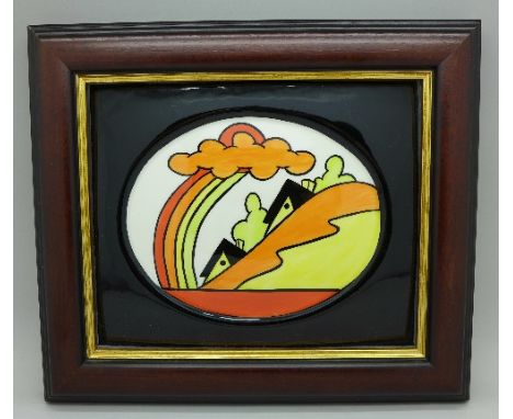 A Lorna Bailey Somerville tile, framed and signed, width of frame 23cm