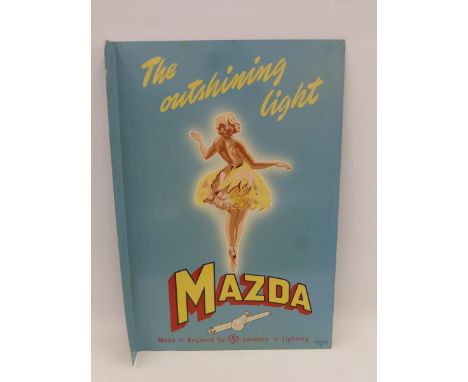 A Mazda light bulbs pictorial tin double sided advertising sign with central female figure by France, the sign with good colo