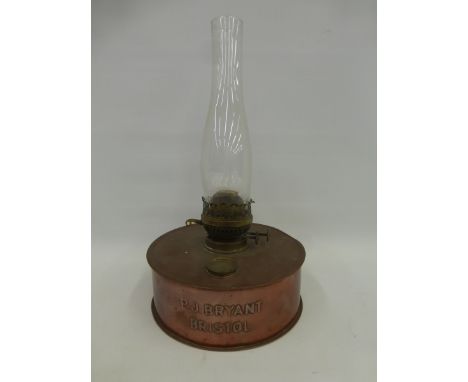 A P.J. Bryant of Bristol copper oil lamp.