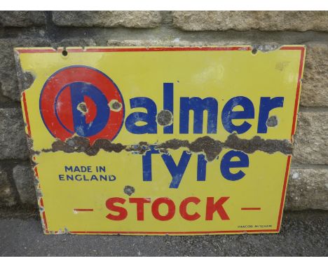 A Palmer Tyre "Stock" double sided rectangular enamel sign by Hancor Mitcham, 24 x 18".