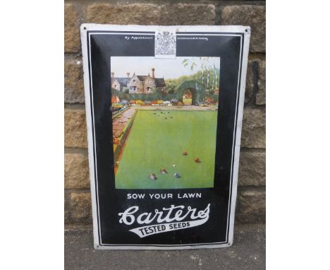 A rare Carters Tested Seeds pictorial enamel sign with some restoration, 19 1/2 x 29 1/2".